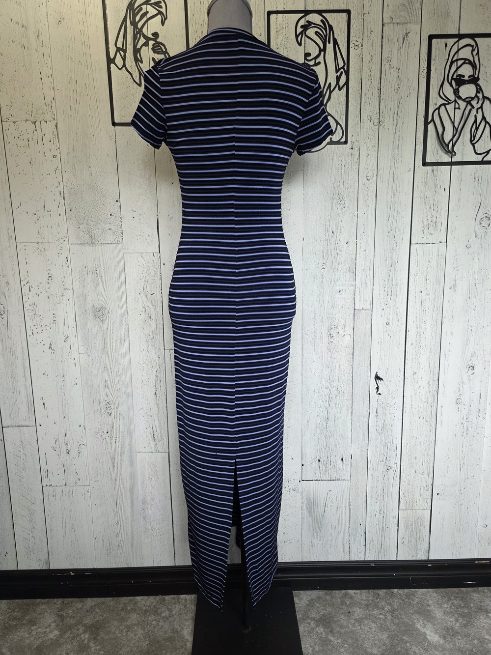 Smart Set Y2K Blue Striped Maxi Dress XS Stretch V-Neck Made in Canada Going Out - Picture 3 of 14